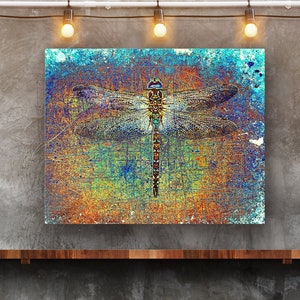Gift for Dragonflies Lover, Dragonfly on Multicolor Background Printed on Rectangular Eco-Friendly Recycled Aluminum
