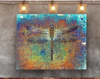 Dragonflies Themed Artwork - Dragonfly on Multicolor Background Printed on Rectangular Eco-Friendly Recycled Aluminum