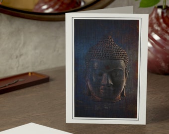 Blue Buddha Head Greeting Cards with Gratitude Message - Buddha Themed Stationery and Cards