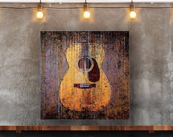 Acoustic Guitar Art Print on Eco-Friendly Recycled Aluminum, Music Room Decor