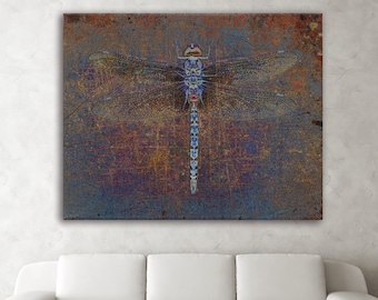 Wall Art Decor: Distressed Purple Dragonfly Canvas Print
