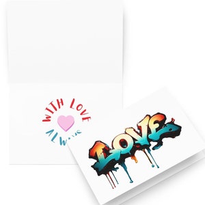 Lot de 5 ou 10 cartes de vœux, With Love Always, Street Style Love Graffiti, cartes de vœux, cartes pour les amoureux