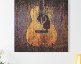 Gift for Guitarists and Musicians, Acoustic Guitar Print on Stretched Canvas