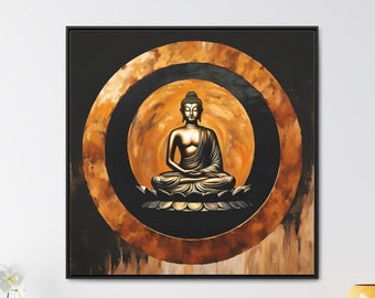 Golden Sitting Buddha in a Gold Enso Circle Print on Canvas - Spiritual and Meditation Wall Decor