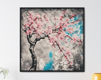 Asian themed Wall Art Print, Cherry Tree in Full Blossoms Print on Canvas in a Floating Frame