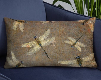 Premium Lumbar Pillow 20x12, Dragonflies on Distressed Background Print