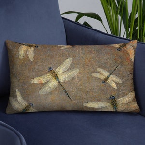 Premium Lumbar Pillow 20x12, Dragonflies on Distressed Background Print