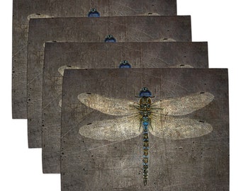 Dragonfly on Distressed Granite Background Print Placemat Set of 4, Home and Table Decor Gift Set