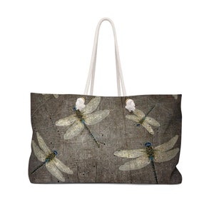 Dragonfly Themed Beach Bag, Dragonflies Print on Oversized Weekender Bag