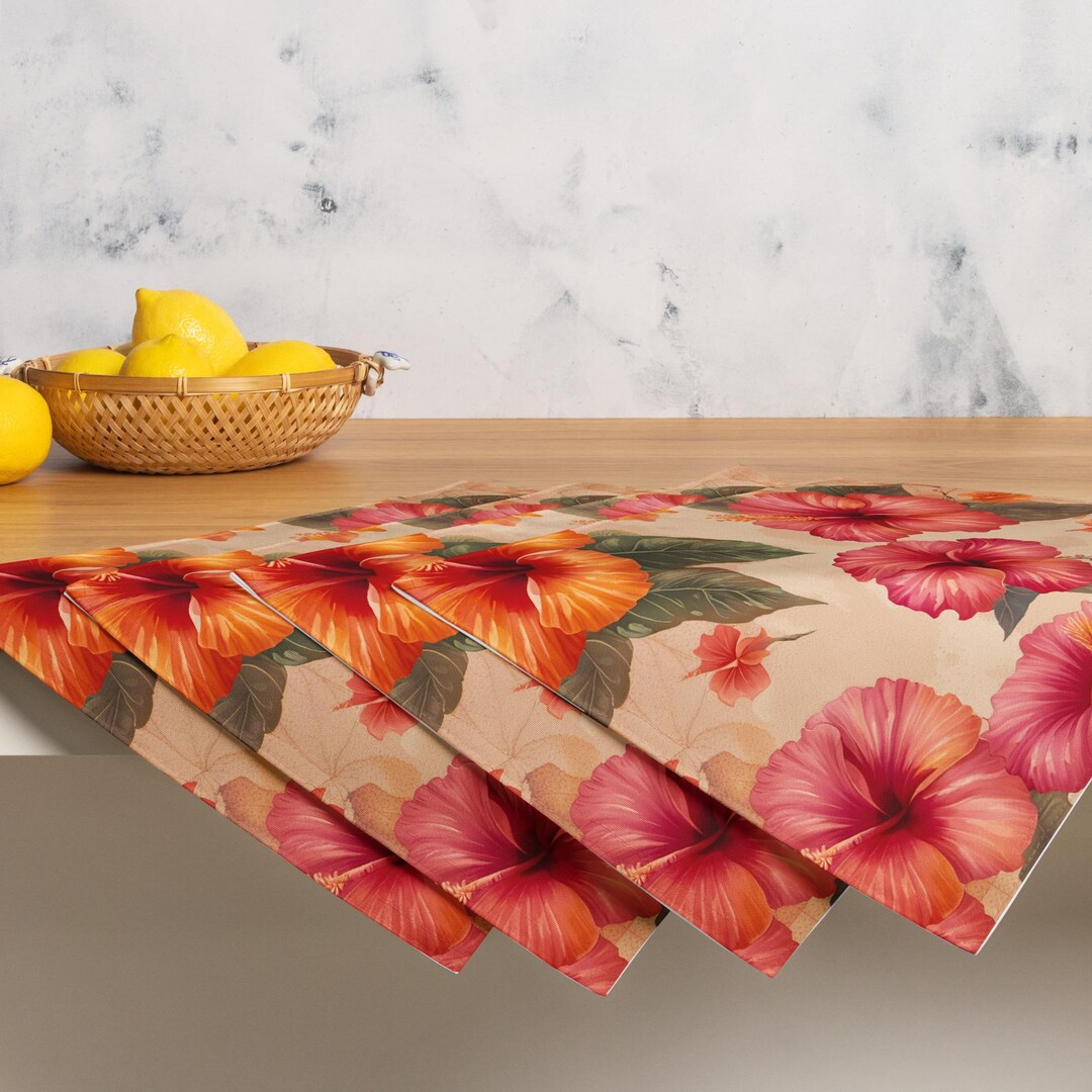 Set of 4 Cherry Blossom Print Placemats, Tropical Decor, Home and Table ...