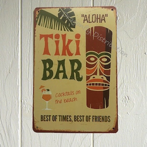 Aloha Tiki Bar Tin Sign, Man Cave, Lanai and Tiki Bar Decor