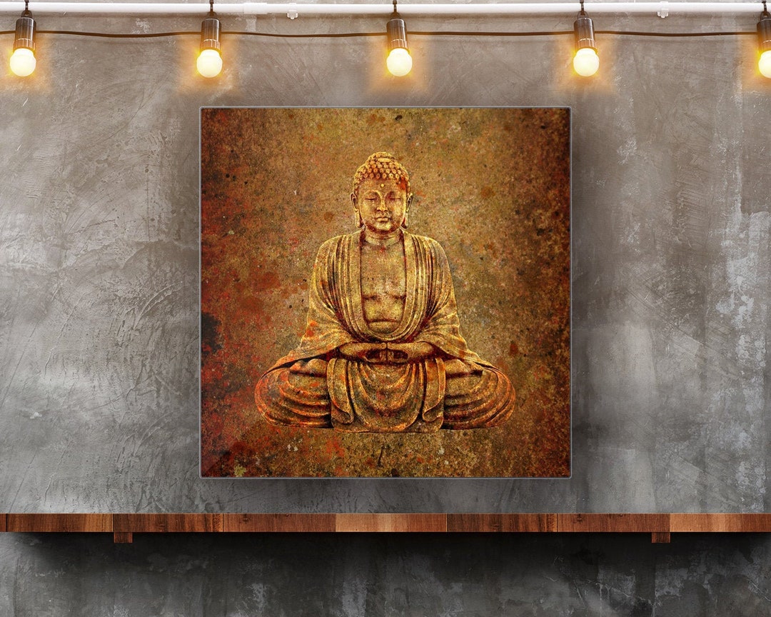 Zen Meditation Wall Art Sitting Buddha on Golden Stone Printed Etsy