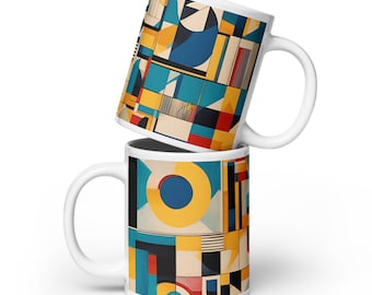Bold Mid Century Modern Art Print on Ceramic Coffee Mug, Drinkware for Art Lover