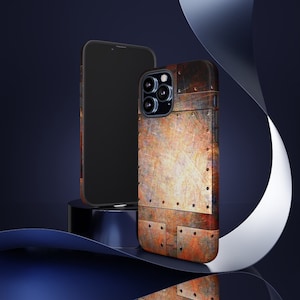 Steampunk Themed Tough Case for iPhone 13 - Distressed Riveted Metal Plates Print Phone Case