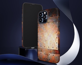 Steampunk Themed Tough Case for iPhone 13 - Distressed Riveted Metal Plates Print Phone Case