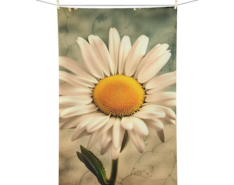 Nadruk z motywem stokrotek na ściereczce z mikrofibry, dekoracja kuchni w stylu boho i elegancka.