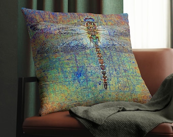 Large Throw Pillow Dragonfly on Multicolor Background Print - Dragonfly Themed Home Decor