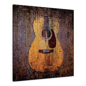 Gift for Guitarists and Musicians, Acoustic Guitar Print on Stretched Canvas