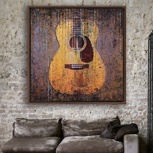 Gift for Guitarists and Musicians, Acoustic Guitar Print on Canvas in a Floating Frame