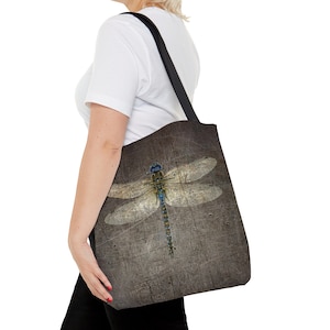 Dragonfly on Rustic Distressed Gray Stone Print Tote Bag