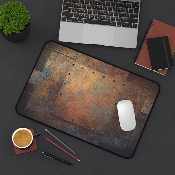 Steampunk Neoprene Desk Mat: Weathered Industrial Riveted Copper Sheets Print