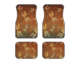 Golden Dragonflies Print Set of 4 Car Mats - Awesome gift for the dragonfly lover on the go.
