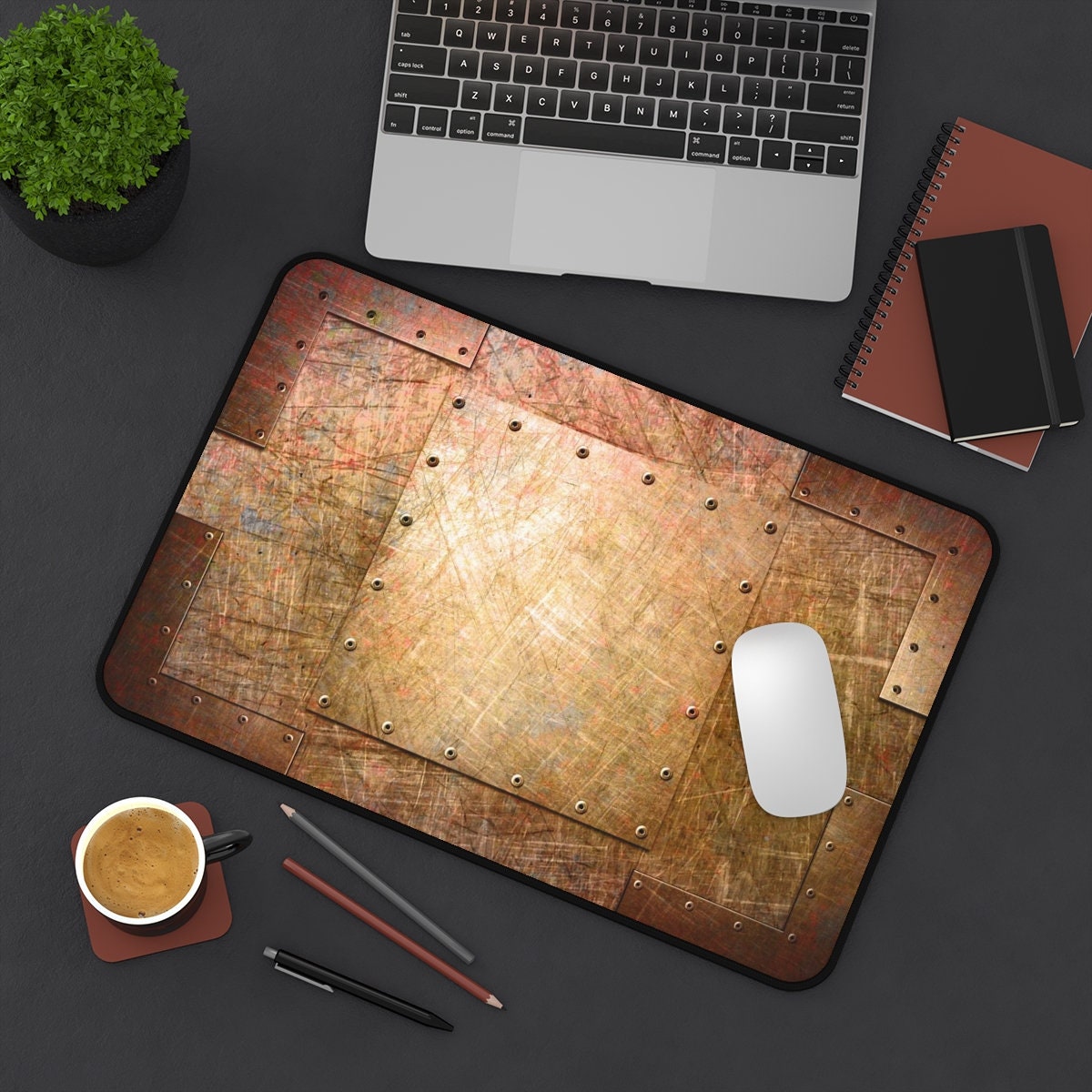 Steampunk Desk Mat: Riveted Copper, Industrial Sci-Fi Office Decor