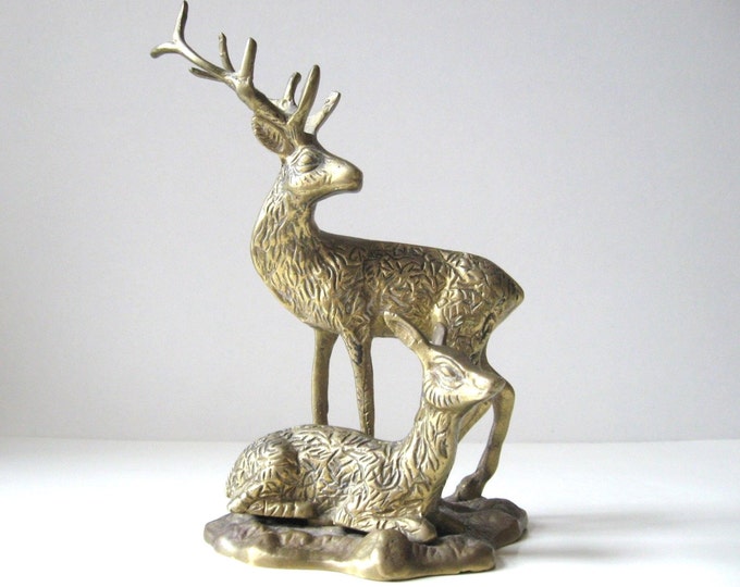 Vintage Brass Stag and Doe Deer Figurine Etsy