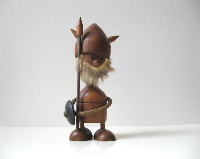 Mid Century Wood Viking Figurine Scandinavian Etsy