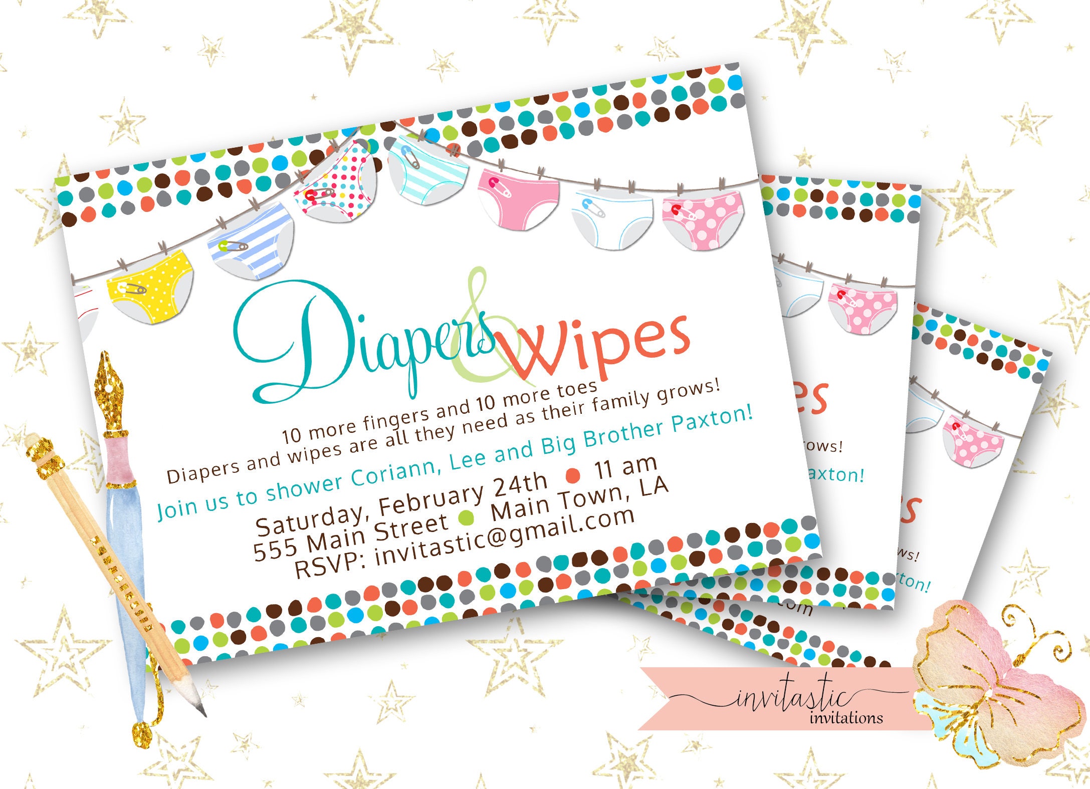 Diaper Baby Shower Invitation Diaper and Wipe Gender neutral | Etsy