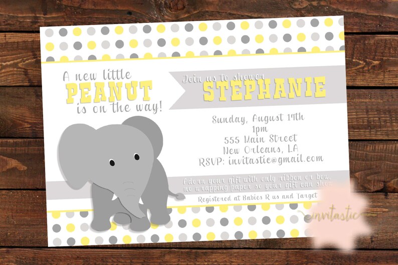 Elephant Baby Shower Invitation Elephant Little Peanut Grey Etsy