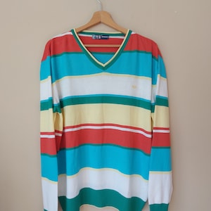 Vintage Seventy Cotton Sweater, Oversized Summer Knitwear, Unisex Jumper, Cotton 80s Geometric Pullover Sweater Size L