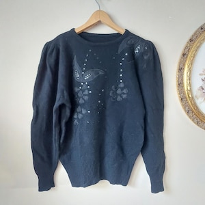 Vintage  Embroidered Sweater, Unique Angora and Wool Knitwear, Pullover, Blouse, Women's Unique Knit Size L
