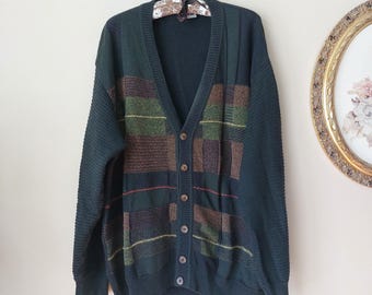 Suéter vintage de lana merino, cárdigan de punto, jersey unisex, suéter de lana, suéter de abuelo, cárdigan retro único de los 80, talla 54XL