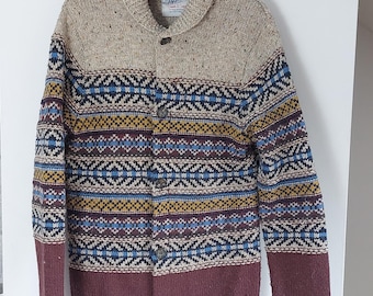 Suéter vintage, cárdigan de punto estilo noruego, jersey unisex, suéter de lana, suéter de abuela, cárdigan retro único de los años 80, talla S