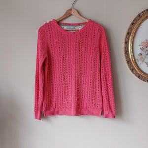 Vintage Cotton Lace Sweater, Summer Knitwear, Coral Cable Knit Jumper, Cotton Pullover, Size M