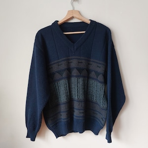 Vintage Wool Sweater, Knitwear, Unisex Jumper, Wool 80s Pullover, Vintage Sweaters, Grandpa Sweater Archive Clothes Size XL
