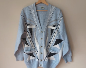 Suéter vintage, cárdigan de punto, jersey unisex, suéter de lana, suéter de abuelo, cárdigan retro XL único de los años 80