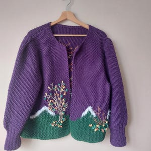 Suéter vintage bordado a mano de lana, cárdigan de punto, jersey de punto, suéter de lana de invierno, cárdigan retro de los años 80 exclusivo de la abuela
