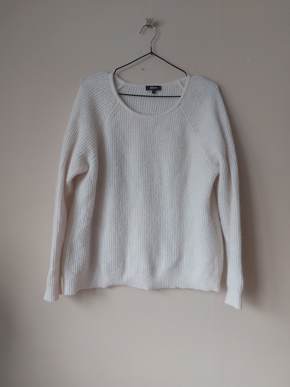 Vintage Wool Sweater, Ecru Pullover, Blouse Sweater Angora, Women's Knit Tunic, Size S