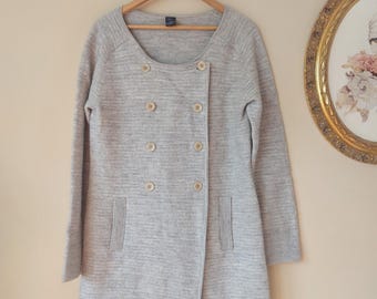 Suéter vintage GAP, cárdigan de punto 100 % lana, jersey gris, suéter de lana, suéter de abuela, cárdigan retro exclusivo de los años 80, talla L