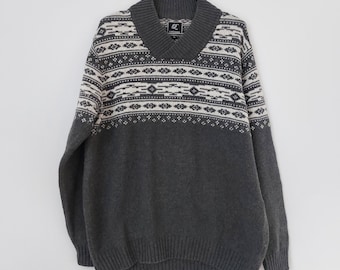 Vintage Norwegian Style Sweater, Nordic Knitwear, Unisex Jumper, Fair Isle Wool 80s Pullover, Vintage Sweaters, Sweater Archive Size XL