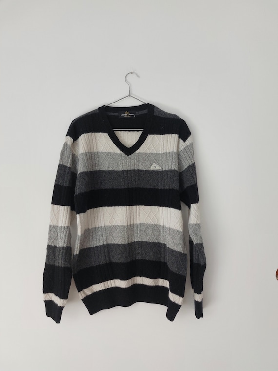 Pull laine Col V à carreaux marron et gris Monte Carlo taille 52 étiqueté 99 e