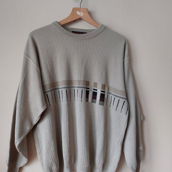 Vintage Wool Sweater, Knitwear, Unisex Jumper, Wool 80s Pullover, Vintage Sweaters, Grandpa Sweater Archive Clothes Size XL