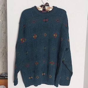 Vintage Retro Sweater Paramount, 80s Knitwear, Unisex Jumper, Knit Pullover, Vintage Unique Knitted Sweater, Grandpa Crewneck Sweater M