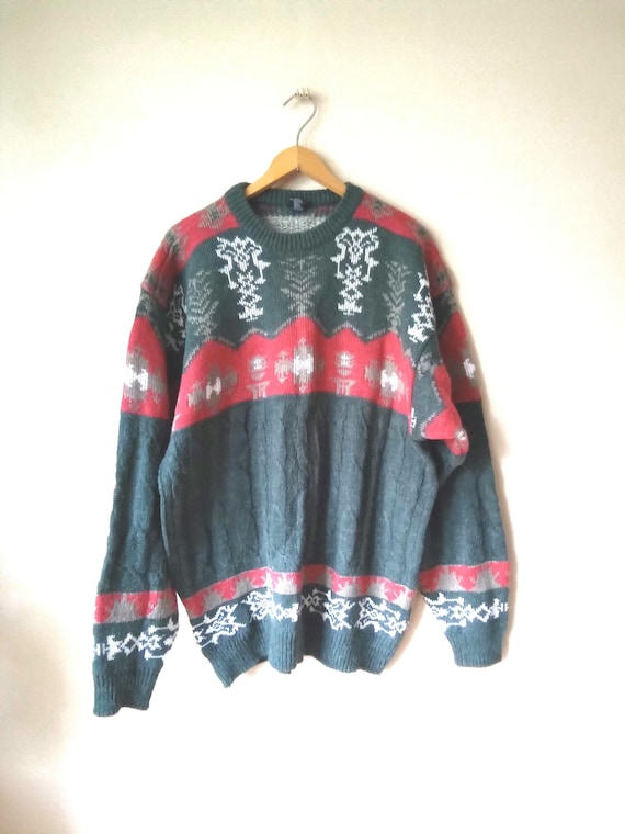 Vintage Sweater, Oversized Knitwear, Unisex Jumper, Wool 80s Pullover,  Vintage Acrylic Sweaters, Grandpa Sweater Archive Clothes Size XL