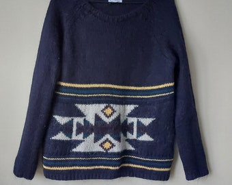 Vintage Mohair Wolle Pullover, Mohair Wolle Navy Blau Pullover, Bluse Pullover, Damen Strick Tunika, Größe XL