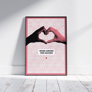 Maximalist Poster - More Amore Per Favore - Retro Eclectic Pink Wall Art instant download - Love Quote - Printable Art - Unique design