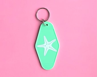 Motel Key Tag Fob Starfish Costal Sea Foam Keychain Tropical Gift