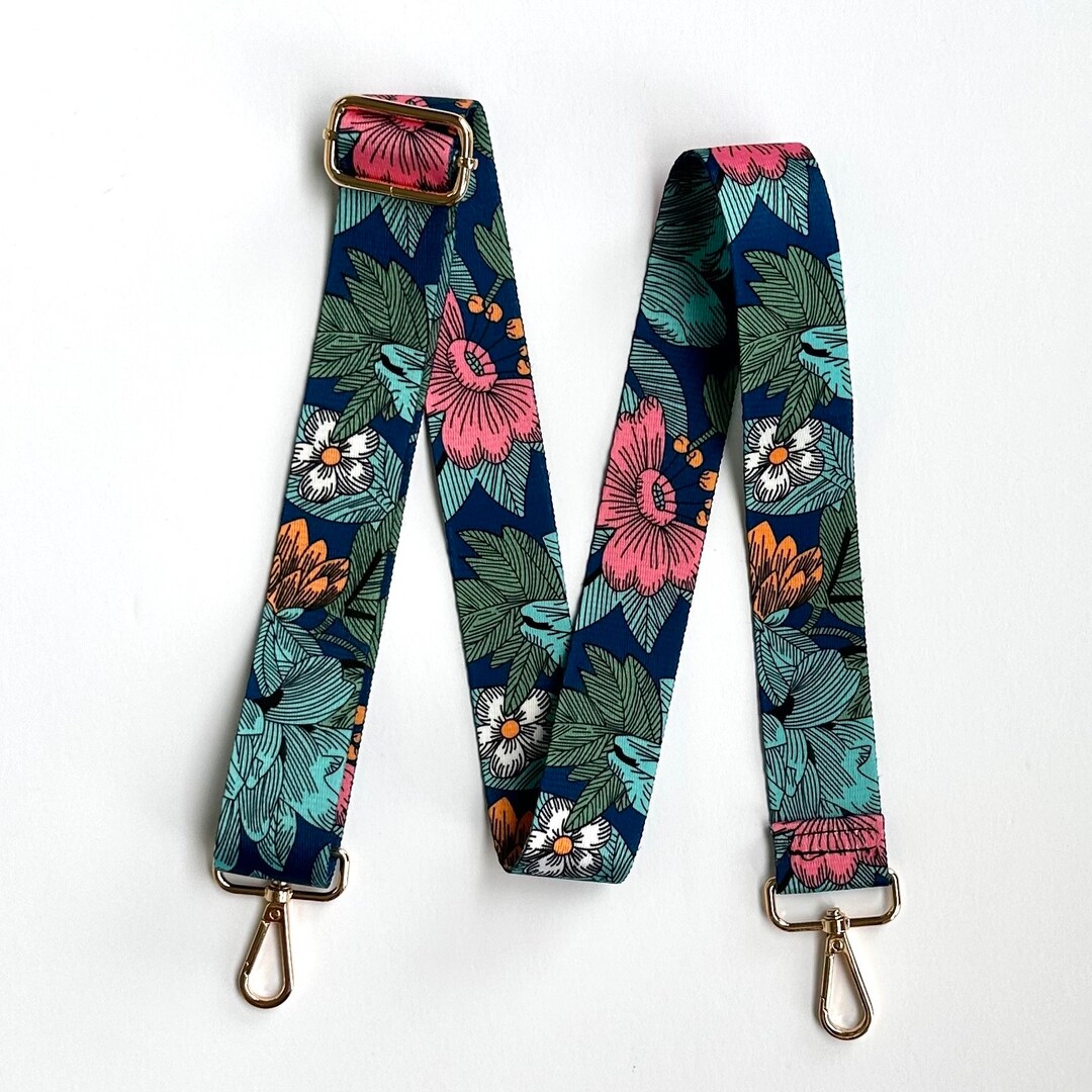Crossbody Guitar Strap Woven Tropical Flower Print Shoulderbag Etsy
